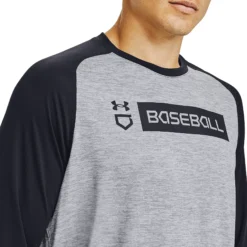 Under Armour Men's Utility 3/4 Sleeve Shirt -BaseBalls Shop 1358776 035 CharcoalHthrGreyBlack MODDET