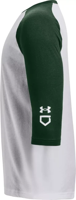 Under Armour Youth Classic 3/4 Sleeve Baseball Shirt -BaseBalls Shop 1375661 301 WhiteForestGreen SDE