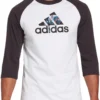 Adidas Men's Triple Stripe Graphic ¾ Sleeve Baseball Shirt -BaseBalls Shop 19ADIMMTRPLSTRPGRBBA Black Frozen Rope Logo
