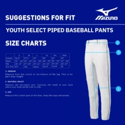 Mizuno Boys' Select Piped Baseball Pants 5 Mizuno Boys' Select Piped Baseball Pants -BaseBalls Shop 350149 GreyBlack DET