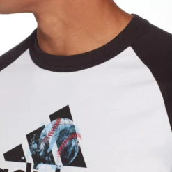 Adidas Men's Triple Stripe Graphic ¾ Sleeve Baseball Shirt -BaseBalls Shop MBA11028 BlackFrozenRopeLogo MODDET alt1